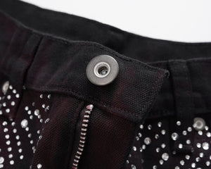 Rhinestone Cargo Denim Shorts - Black