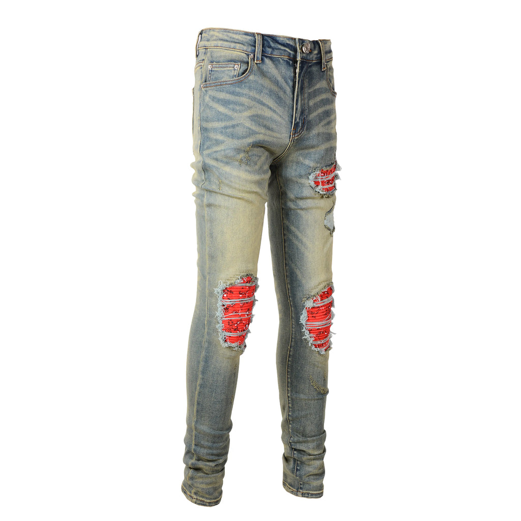 Ripped Panelled Bandana Jean - Rustic Blue - SAINT JAXON