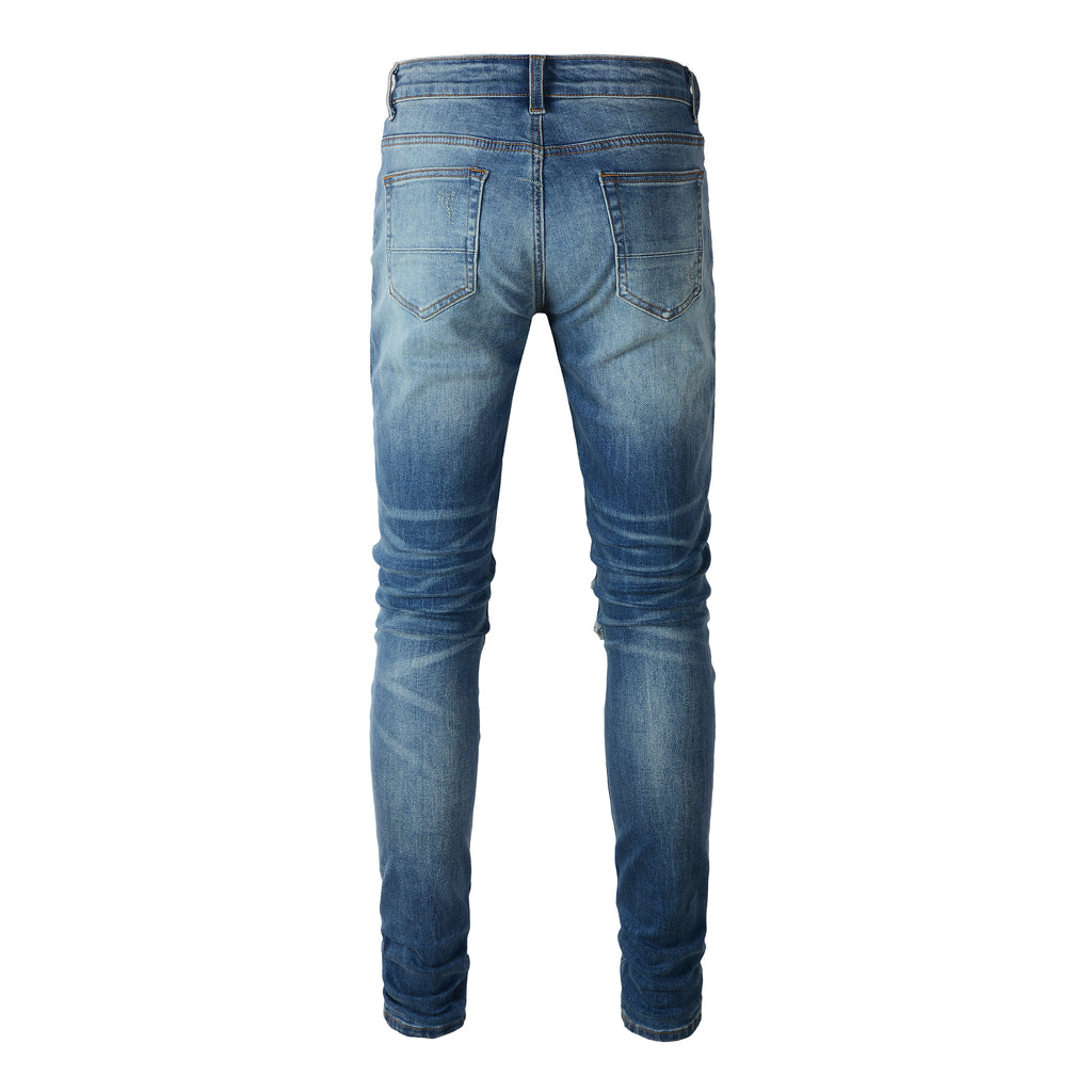 Ripped Panelled Patched Jean - Vintage Blue