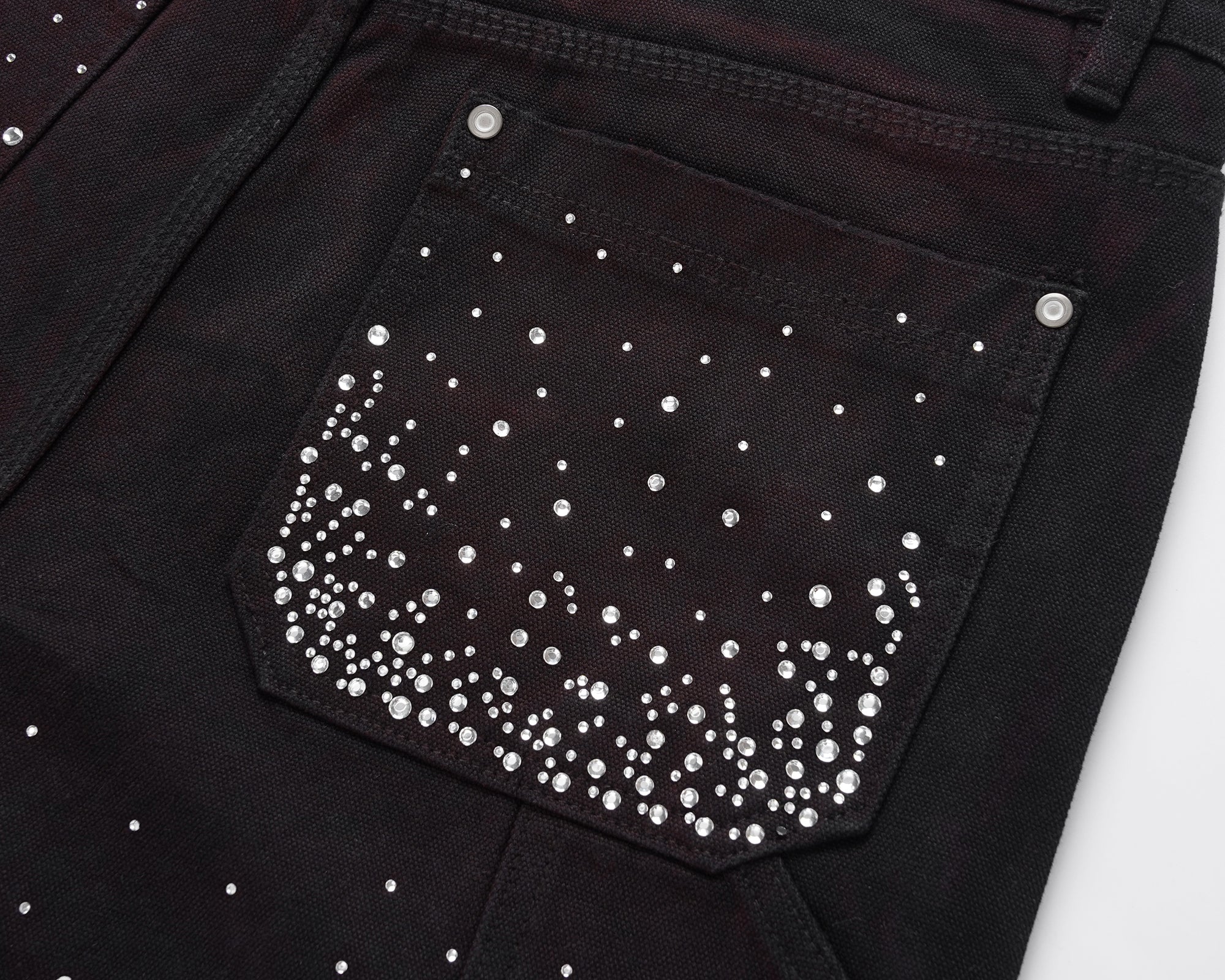 Rhinestone Cargo Denim Shorts - Black