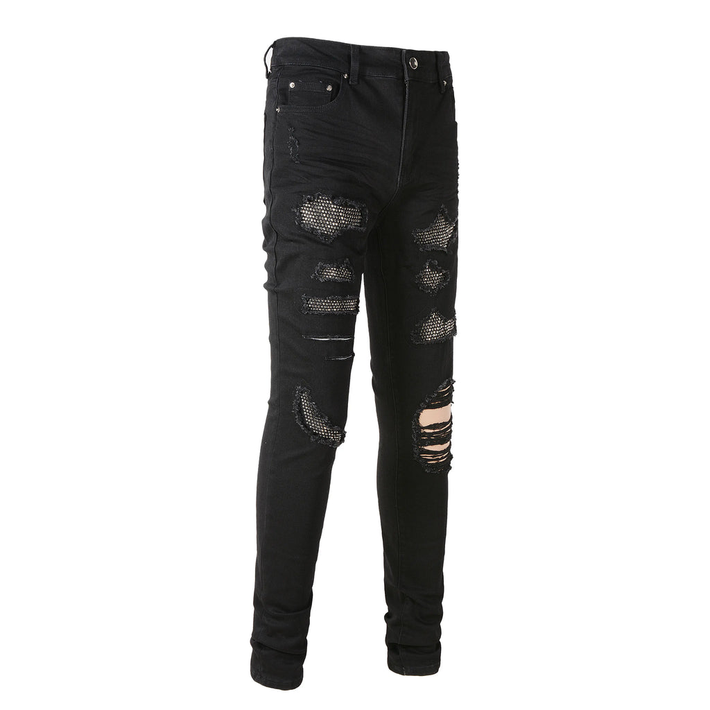 デニム・ジーパン AAKAM Rhinestone Washed Denim Pants 5SH078 AAKAM Rhinestone Washed Denim Pants 5SH078 (AAKAM/デニム