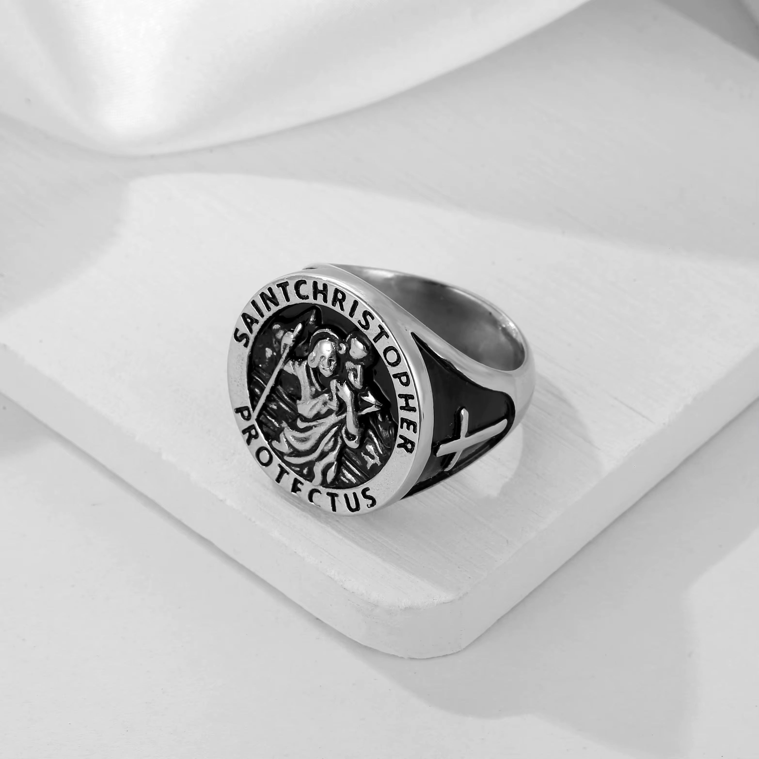 St Christopher Ring - Silver Steel