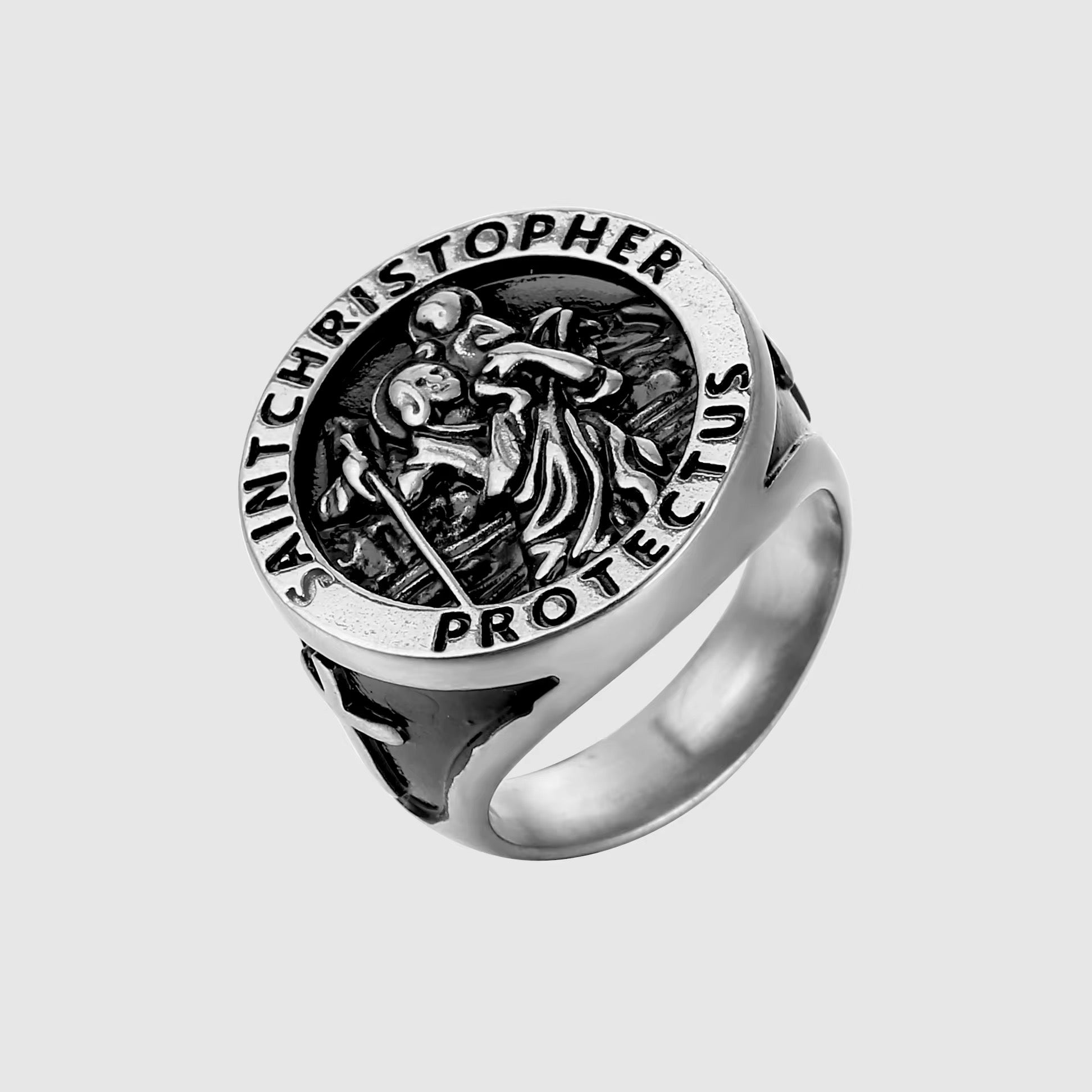 St Christopher Ring - Silver Steel