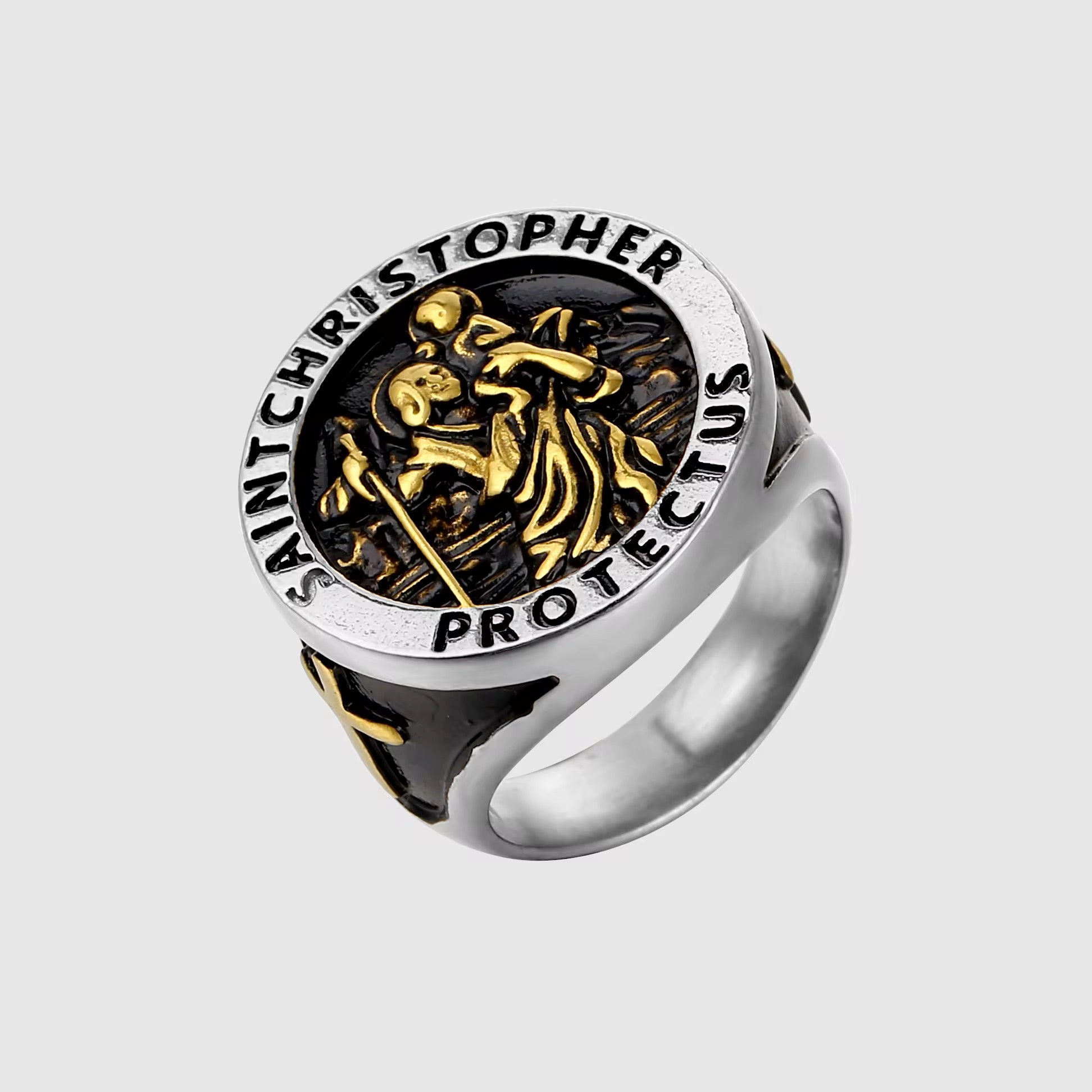 St Christopher Ring - Gold & Steel