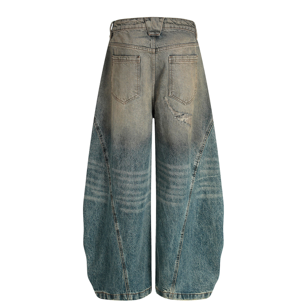 Oversized Baggy Wide Leg Ripped Denim Jean - Blue
