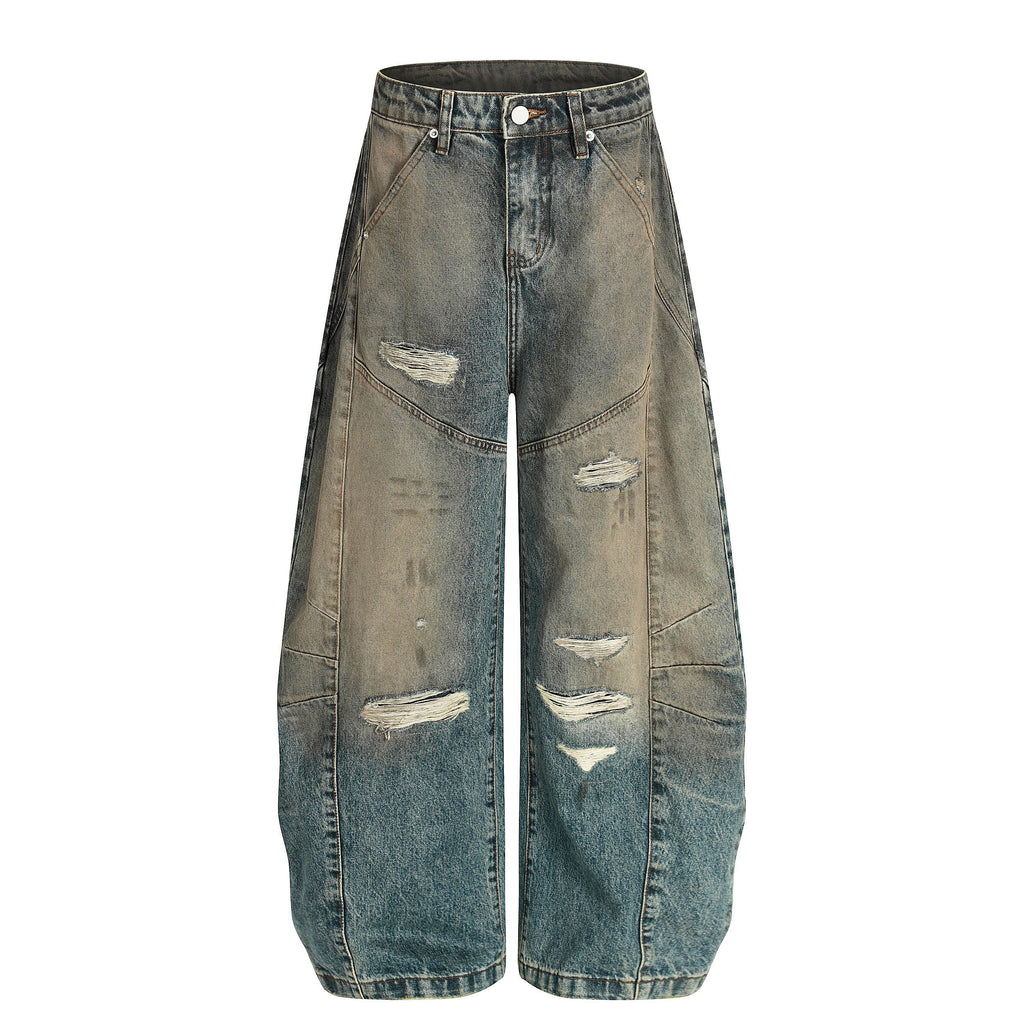 Oversized Baggy Wide Leg Ripped Denim Jean - Blue