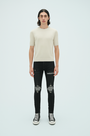 Repaired Rhinestone Jean - Black