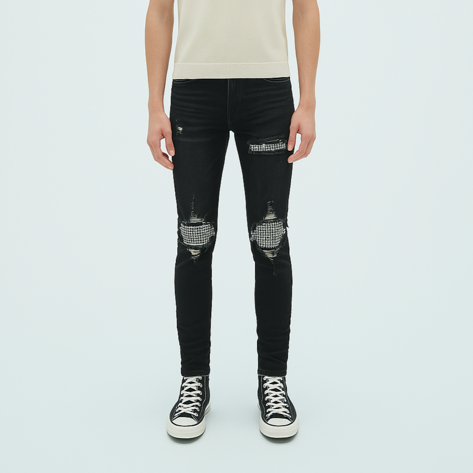 Repaired Rhinestone Jean - Black