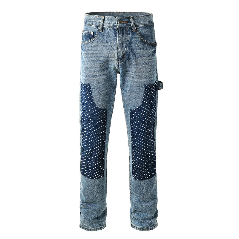 Rhinestone Carpenter Jean - Washed Blue