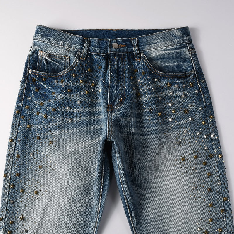 Rhinestone Ripped Knee Jean - Blue – SAINT JAXON