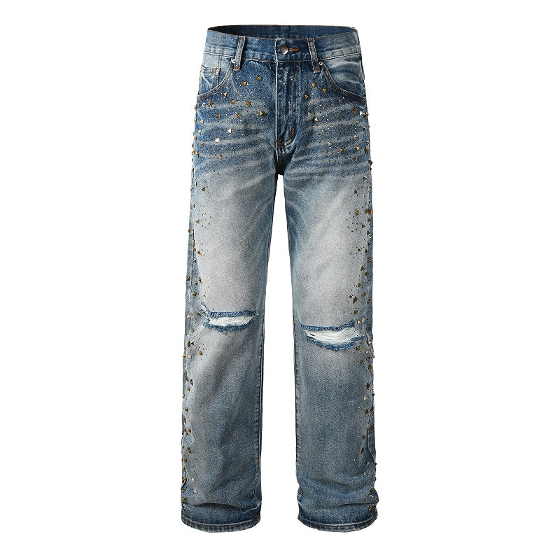 Rhinestone Ripped Knee Jean - Blue