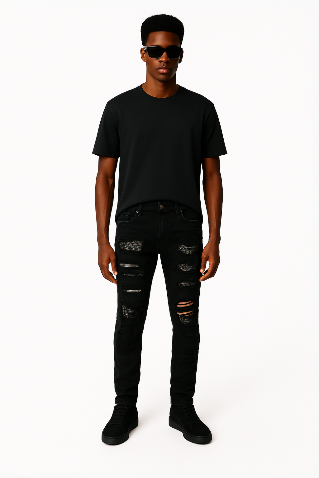 Ripped Rhinestone Jean - Black
