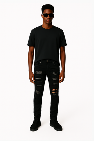 Ripped Rhinestone Jean - Black