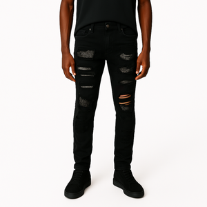 Ripped Rhinestone Jean - Black