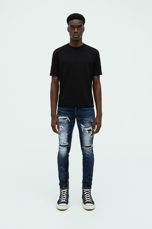 Ripped & Repaired Jean - Dark Blue Fade