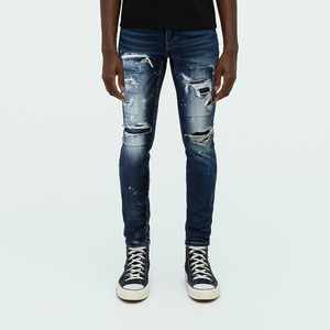 Ripped & Repaired Jean - Dark Blue Fade