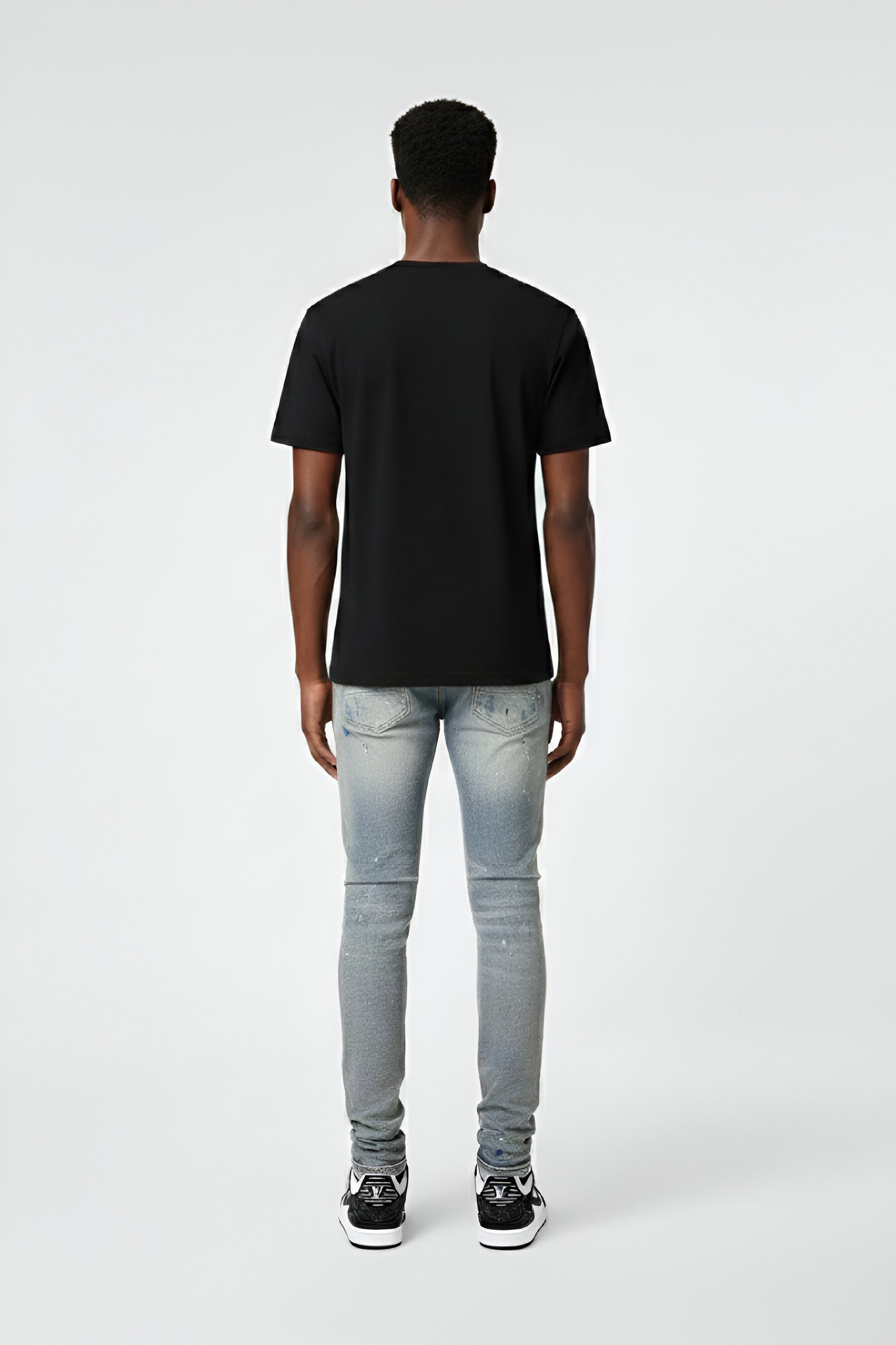 Ripped Paint Splash Panelled Jean - Light Blue