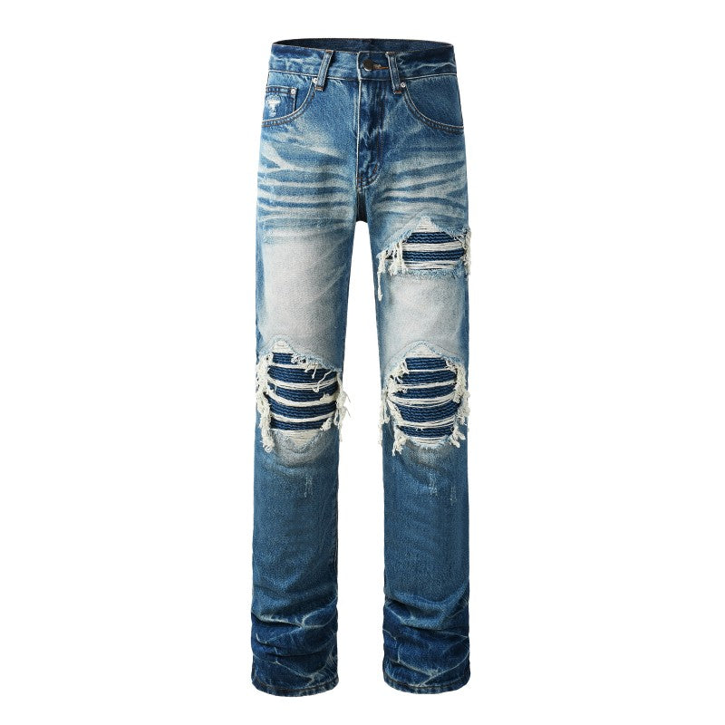 Ripped and Repaired Straight Jean - Blue