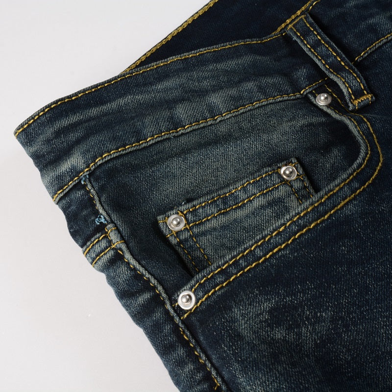 Ripped Panelled Patched Jean - Dark Blue