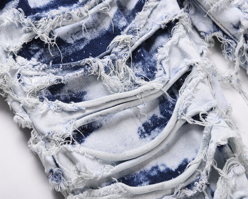 Frayed & Distressed Jean - Acid Light Blue