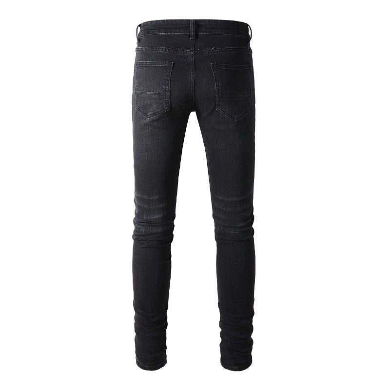 Ripped Light Panelled Patched Jean - Black