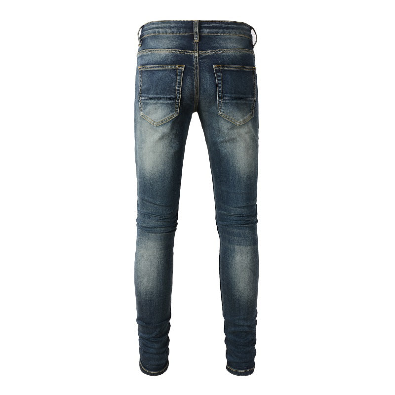 Ripped Panelled Patched Jean - Dark Blue