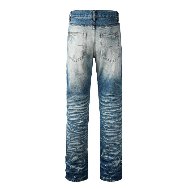 Ripped and Repaired Straight Jean - Blue