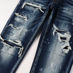 Ripped & Repaired Jean - Dark Blue Fade