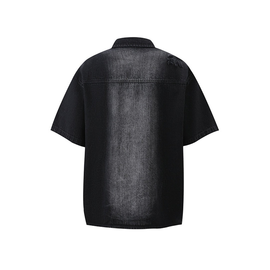 Rhinestone Denim Shirt - Black