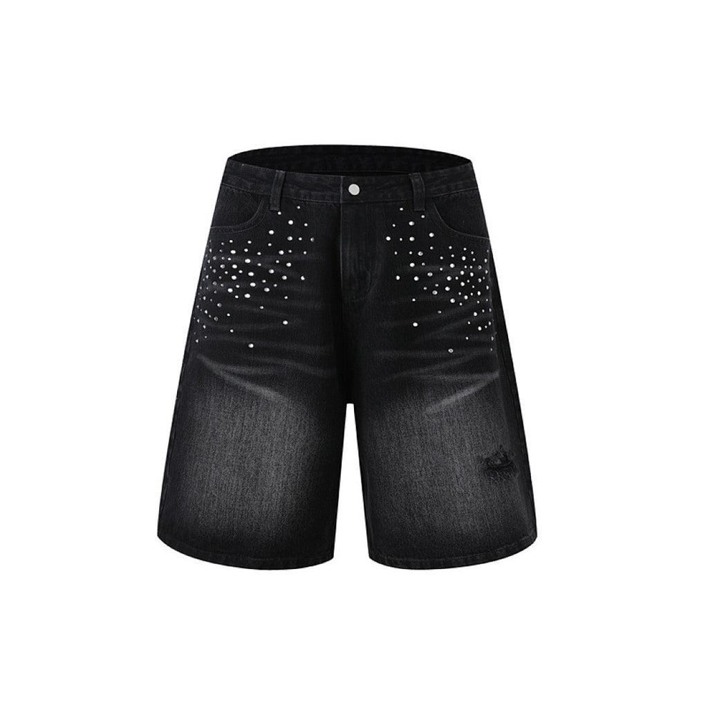 Rhinestone Denim Shorts - Black