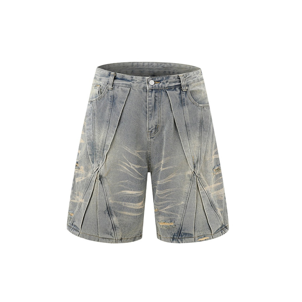 Ripped Washed Denim Shorts - Blue