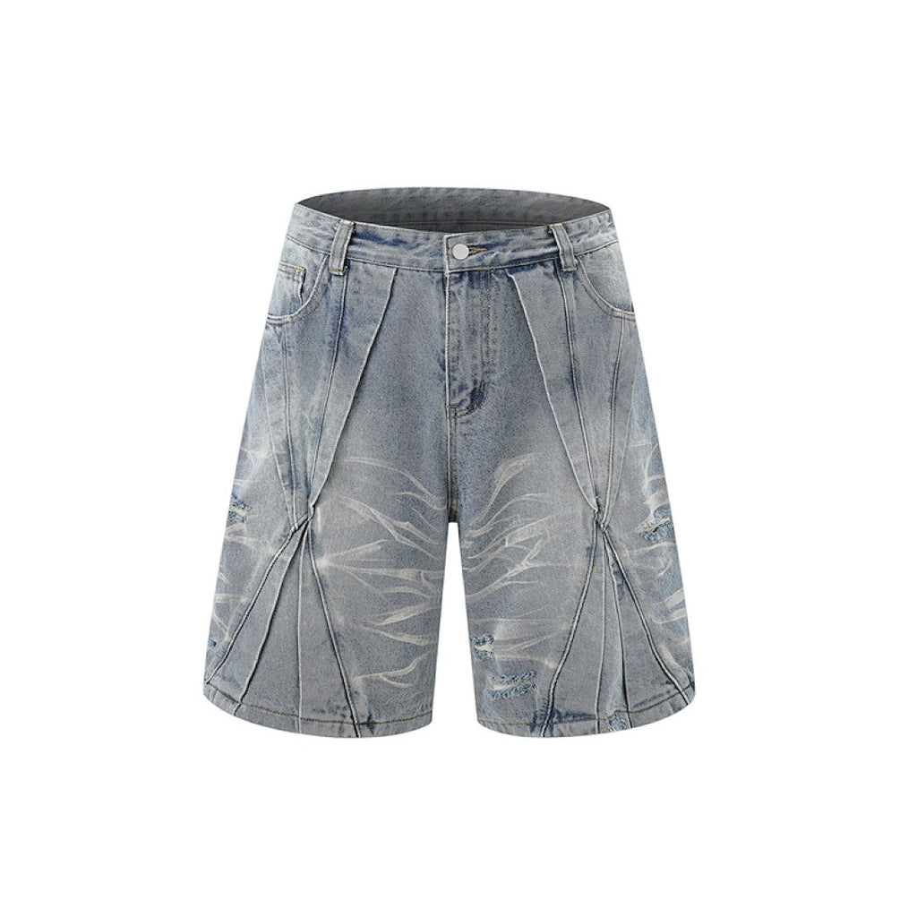 Ripped Washed Denim Shorts - Light Blue