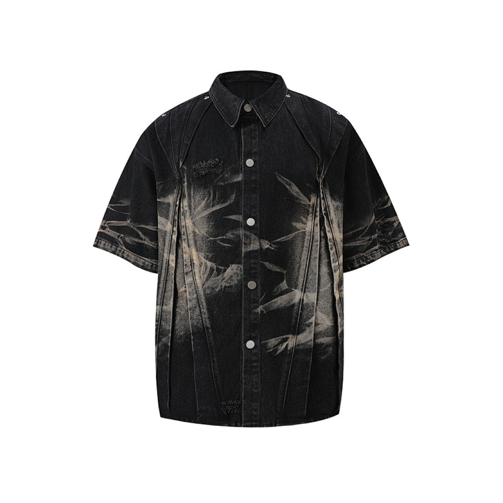 Ripped Washed Denim Shirt - Black
