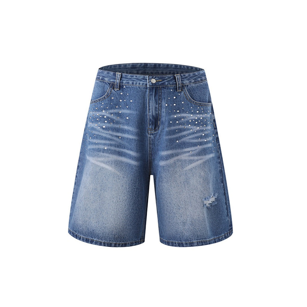 Rhinestone Denim Shorts - Blue