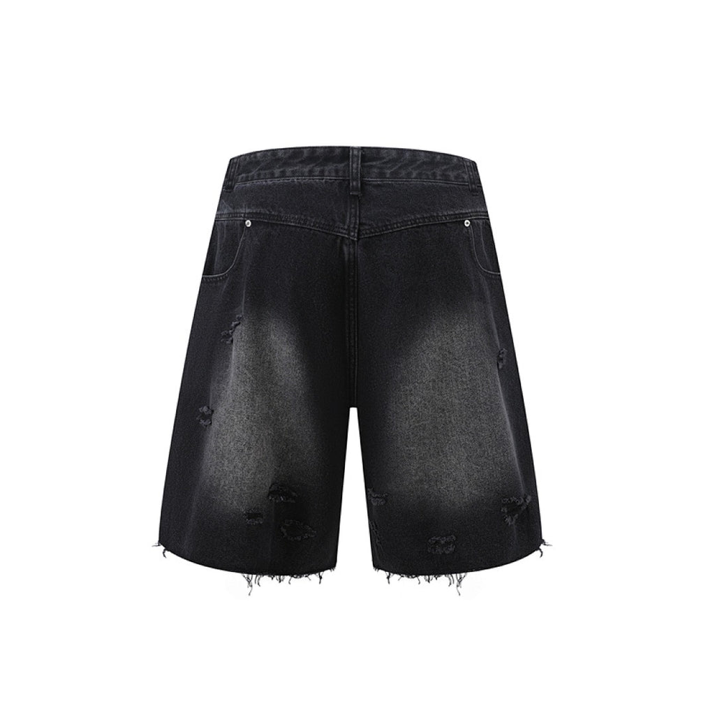 Ripped Denim Shorts - Washed Black