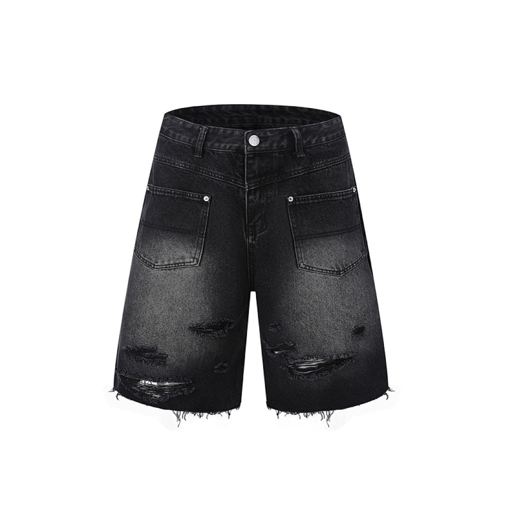 Ripped Denim Shorts - Washed Black