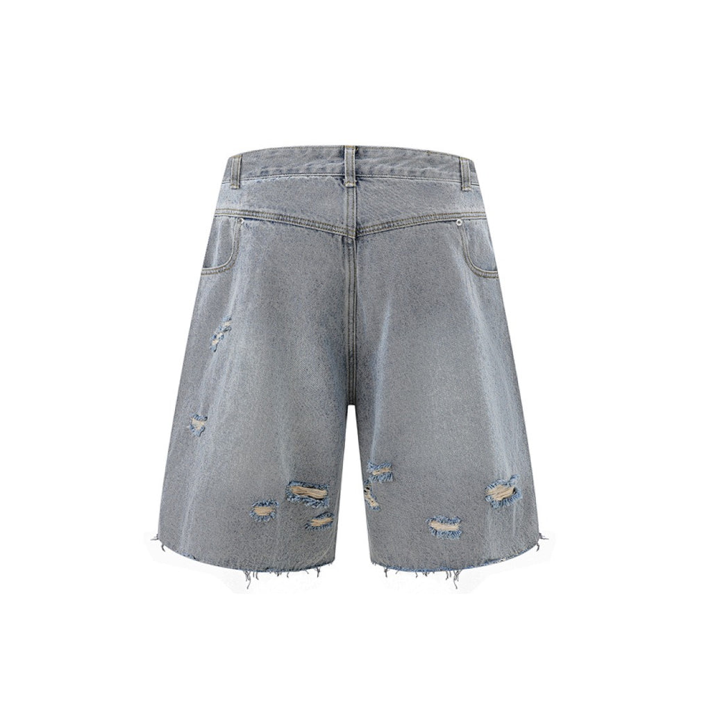 Ripped Denim Shorts - Light Blue Wash