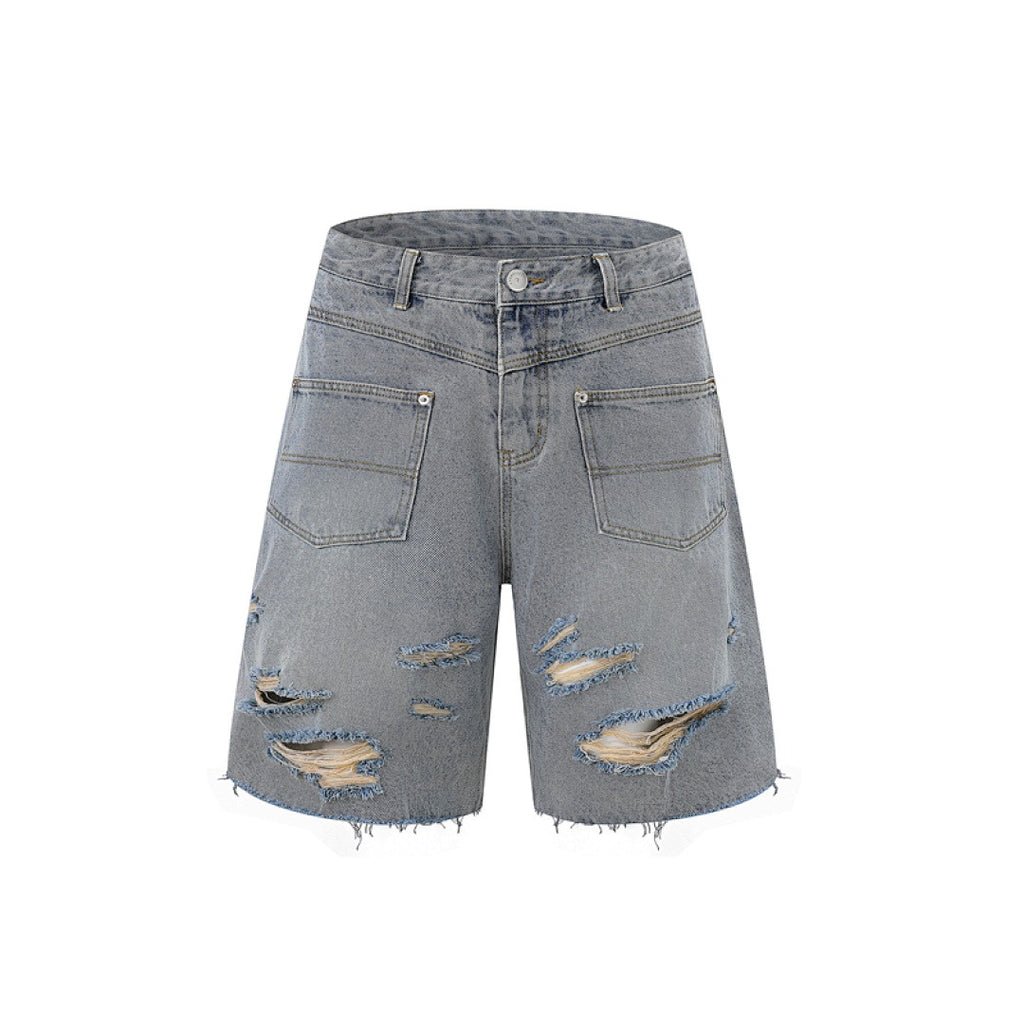Ripped Denim Shorts - Light Blue Wash