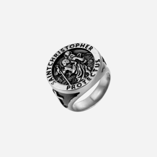 St Christopher Ring - Silver Steel