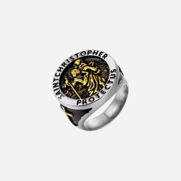 St Christopher Ring - Gold & Steel