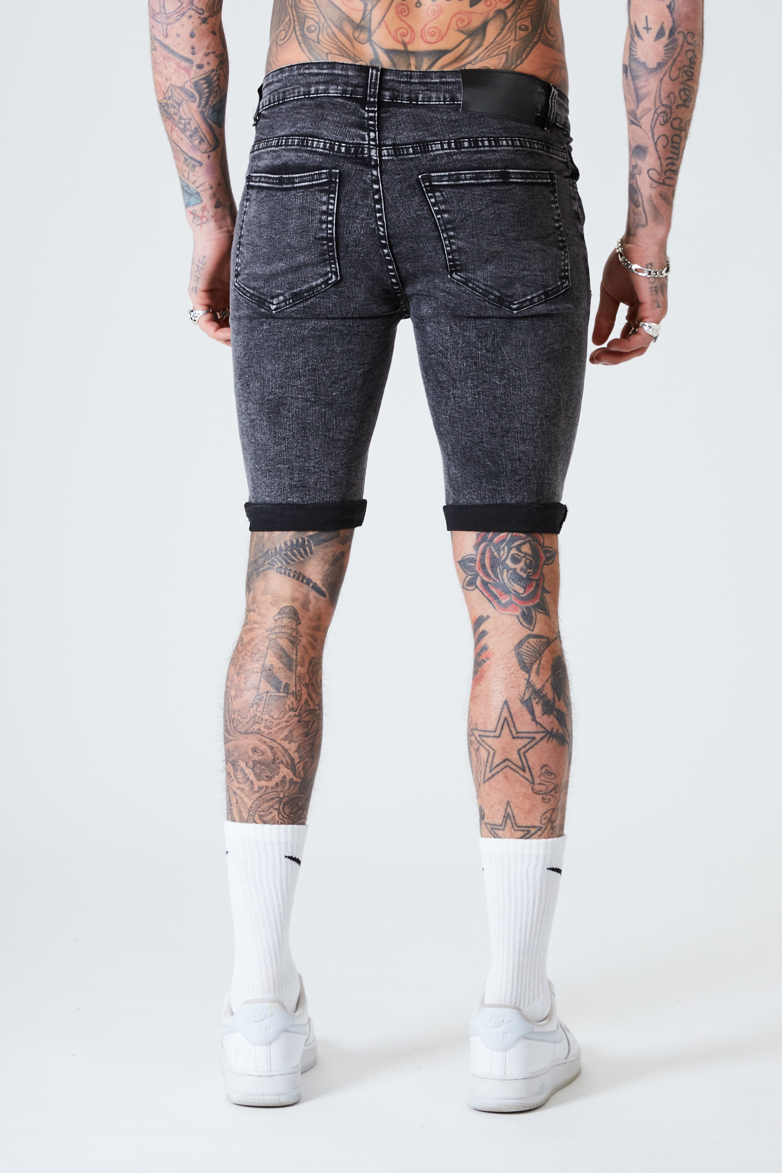 Distressed Skinny Denim Shorts - Dark Grey - SAINT JAXON
