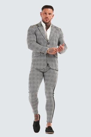Check Skinny Fit Blazer - Grey - SAINT JAXON