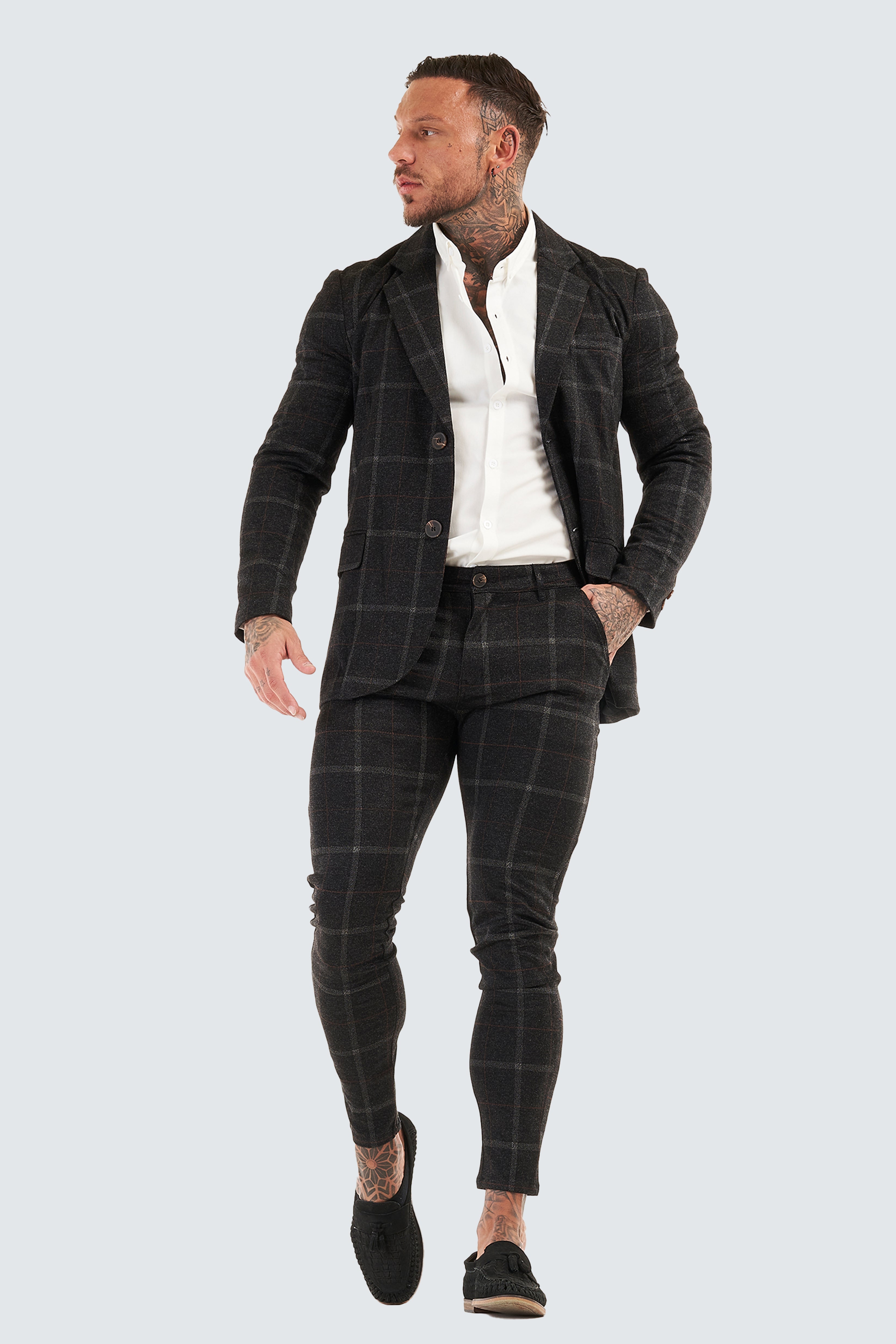 Luxe Check Skinny Fit Blazer - Black - SAINT JAXON
