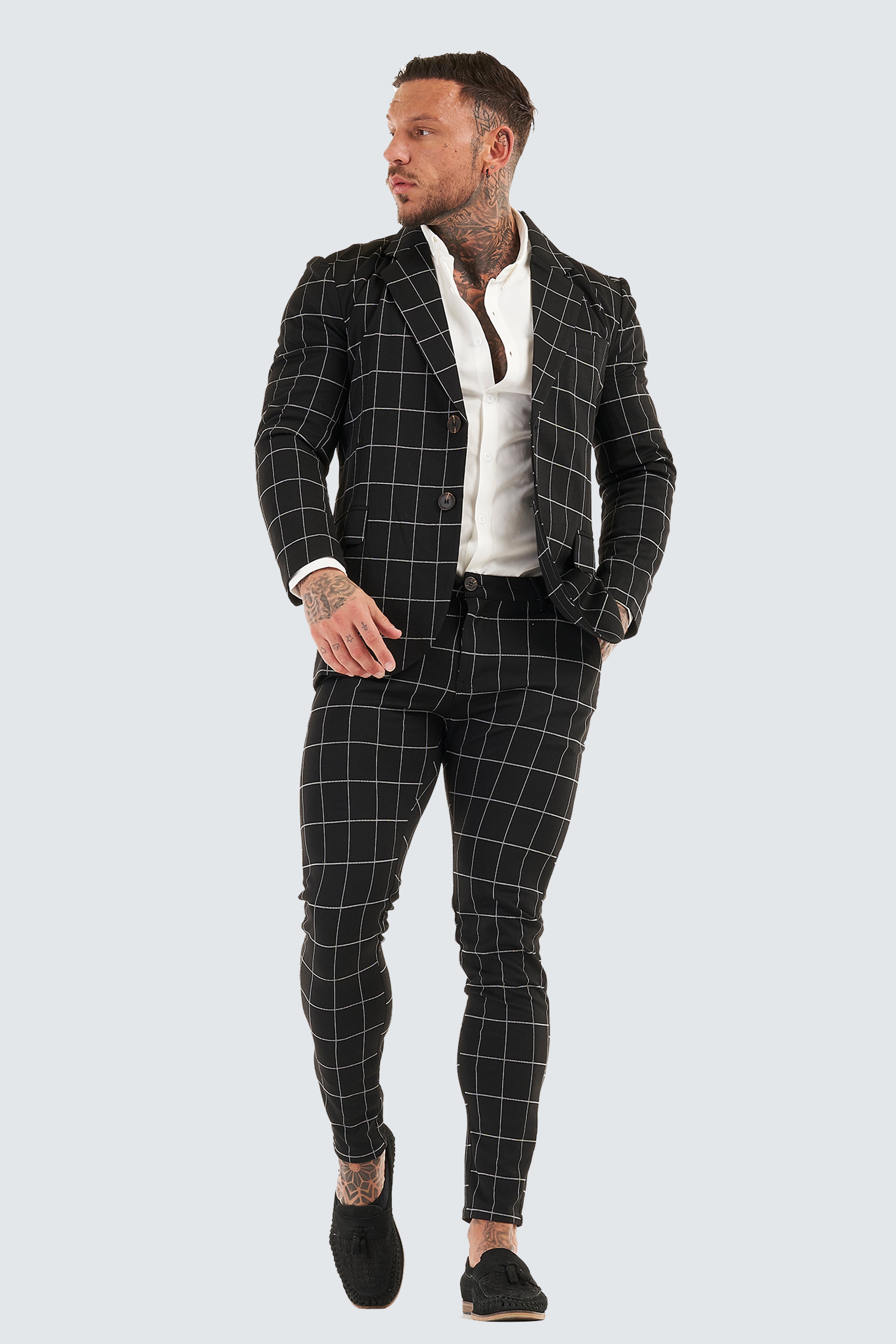 Check Skinny Fit Blazer - Black - SAINT JAXON