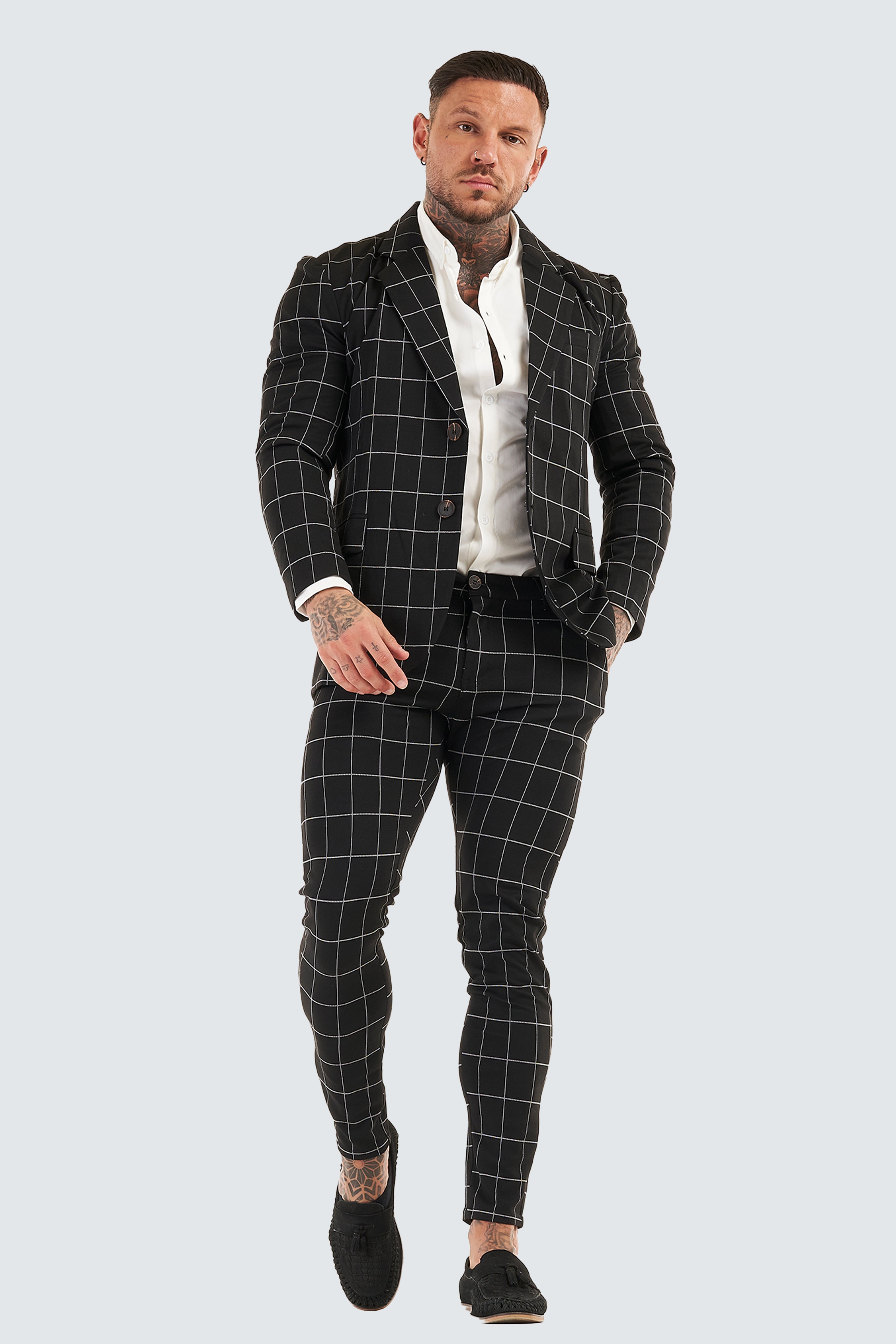 Check Skinny Fit Blazer - Black - SAINT JAXON