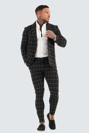 Check Skinny Fit Blazer - Black - SAINT JAXON