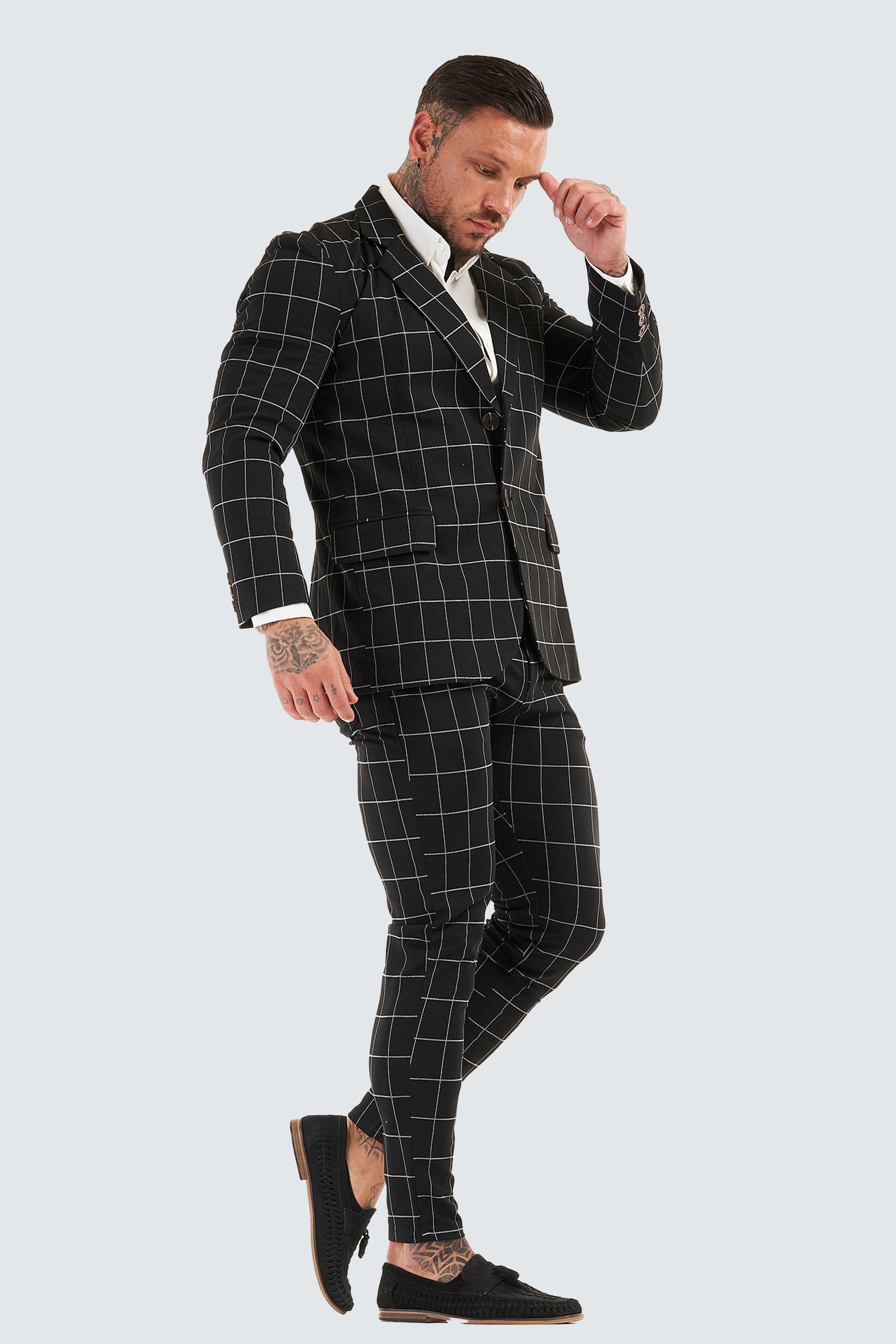 Check Skinny Fit Blazer - Black - SAINT JAXON