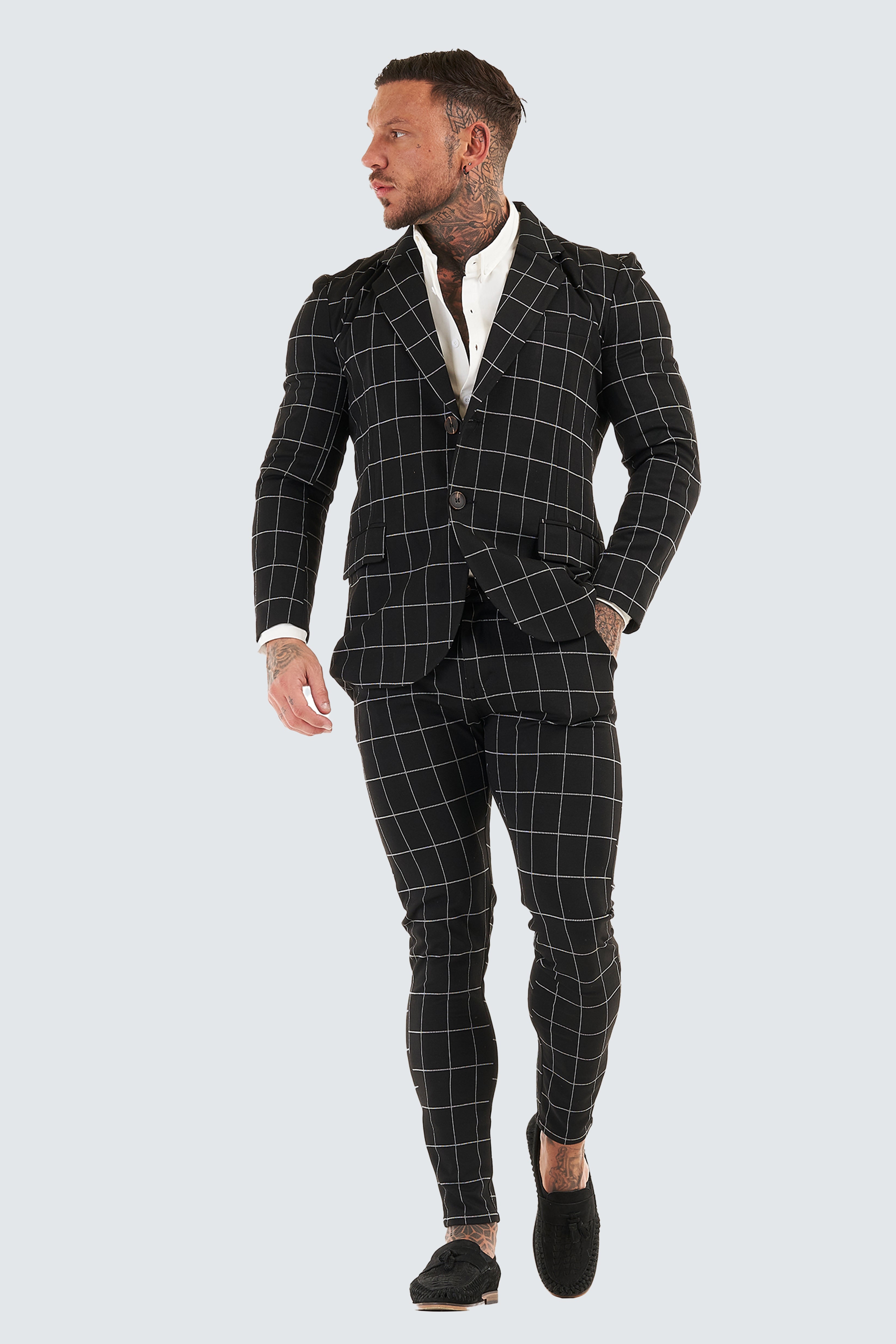 Check Skinny Fit Blazer - Black - SAINT JAXON
