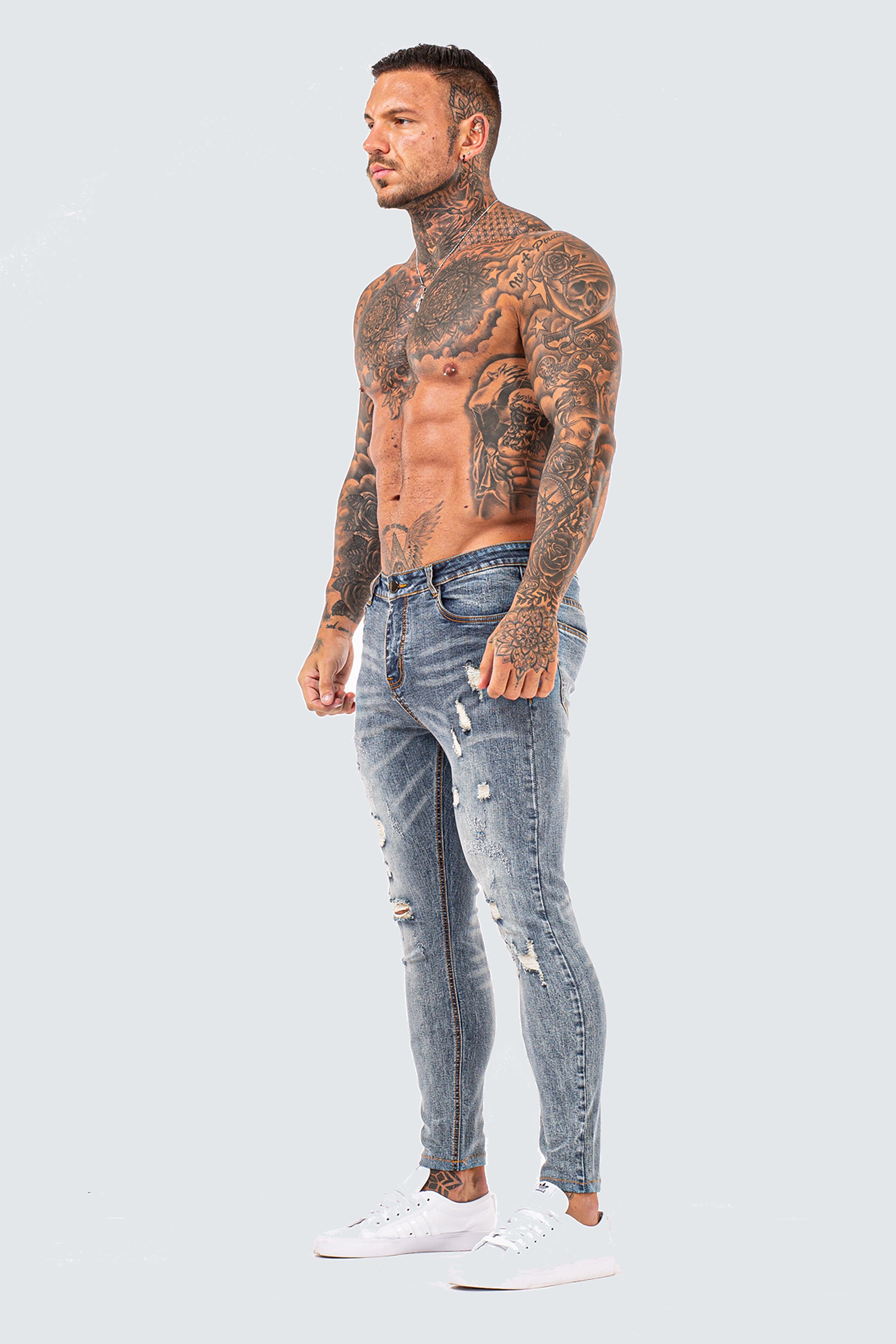 Skinny Ripped & Repaired Jeans - Acid Blue - SVPPLY. STUDIOS 