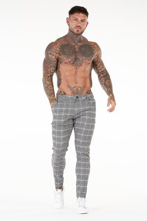 Skinny Lite Grid Check Trousers - Grey - SAINT JAXON